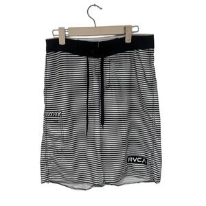 RVCA Mens Black White Striped‎ Swim Trunks Surf Boardshorts Size 28